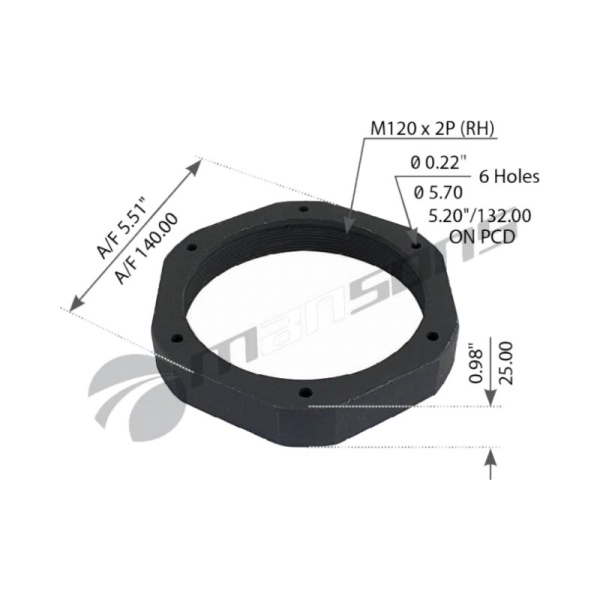 Гайка M120x2 H=25 SW140 ступицы правая SKRS 9042