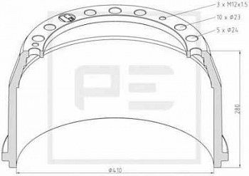 Барабан тормозной задн. 410x180/192 H=280 d=298/335 n10x23 \Omn MAN TGA/LE/F2000/F90