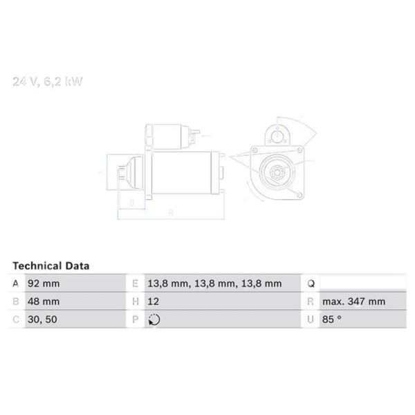 стартер! 24V 7.5kW z12 85° вправо MB ACTROS