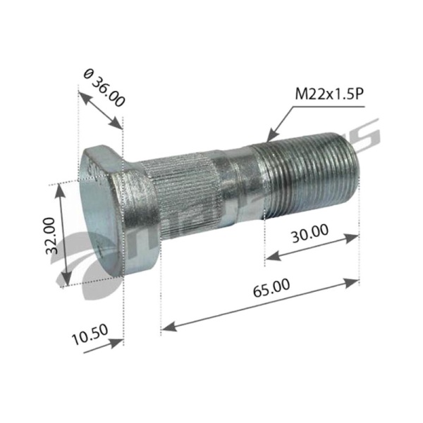 Шпилька колесная M22x1.5x65/28мм MAN