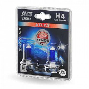 Лампа 12V галоген AVS H4 60/55W Atlas 5000К (к-т 2шт.)