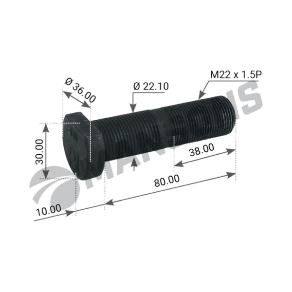 Шпилька колесная M22x1.5x80мм BPW