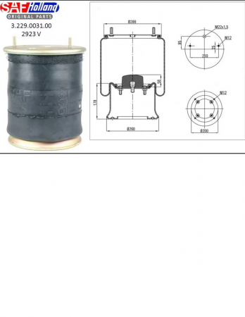Пневмоподушка с металлическим стаканом H420, 2шп. M12, 1отв. M22 (4023NP03) SAF