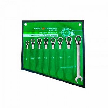 Набор ключей комб.трещоточных с переключателем 8 шт. (8,10,12,13,14,15,17,19мм) тетрон. сумка
