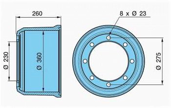 Барабан тормозной 360x220(200)x263 BPW