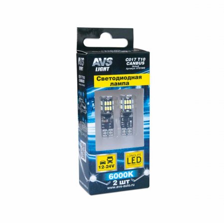 Светодиод Т10 С017 белый блистер 2шт СANBUS 12-24V
