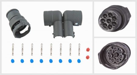 Разъём угловой, 8 контактов (комплектация: 7-pin, 6+1 уплотнений, 2 заглушки, защитный кожух
