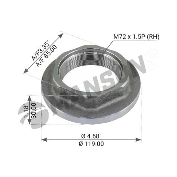 Гайка M72x1.5 SW85  ступицы прав. SAF SK RB 9019/22