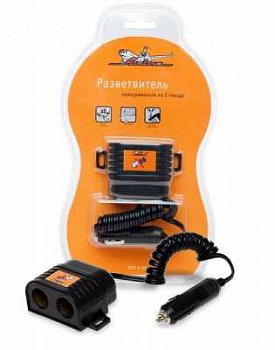 Разветвитель прикуриватель Airline 2 гнезда с витым шнуром, USB,