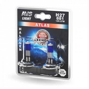 Лампа 12V галоген AVS H27/881 27W 5000К (к-т 2шт.)