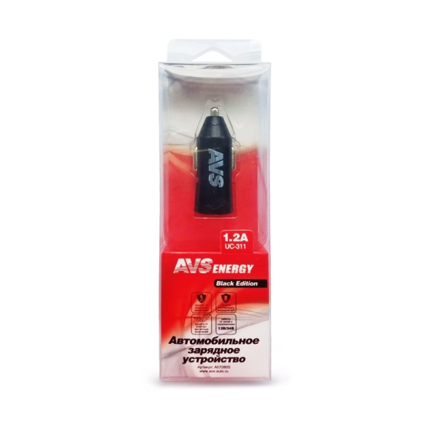 Зарядное устройство для телефона,планшетов USB (1 порт) AVS UC-311 (1,2А) (Black Edition)