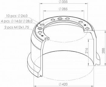 Барабан тормозной 420x216(200)x288 DAF 95 задний