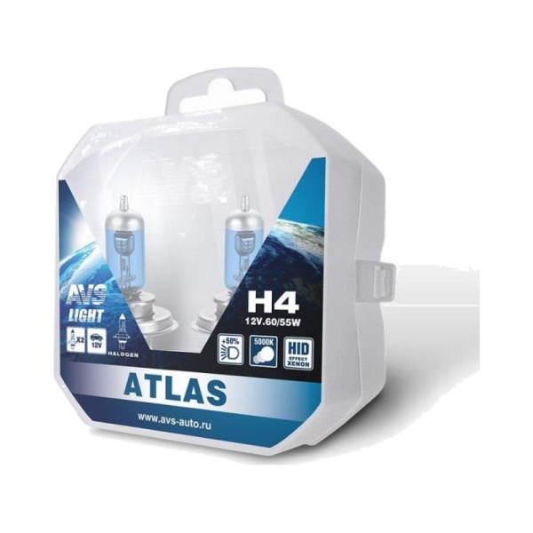 Лампа галоген 12V H4 55W ATLAS (к-т 2шт.)