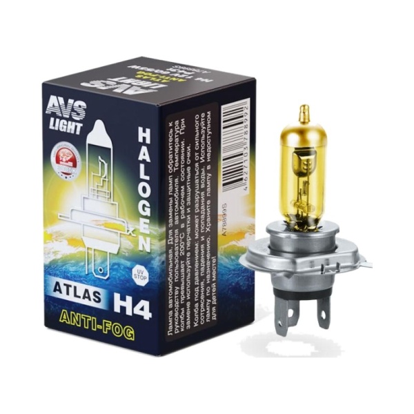 Лампа галоген 12V H4 60/55W Atlas Anti Fog желтая