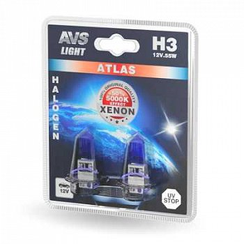 Лампа 12V галоген AVS H3 55W Atlas 5000К (к-т 2шт.)