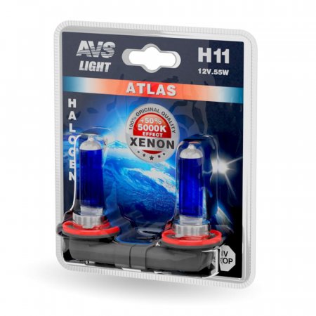 Лампа 12V галоген AVS H11 55W Atlas 5000К (к-т 2шт.)