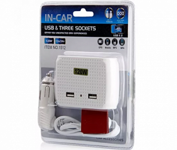 Разветвитель прикуривателя 1512 на 3 прикуривателя, 2 USB  (12V/24V) цвет: чёрный