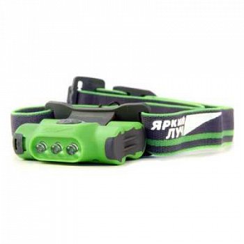 Фонарь ЯРКИЙ ЛУЧ LH-030 "DROID" ЗЕЛЕНЫЙ налобный. 3 режима (5/30лм.SOS)