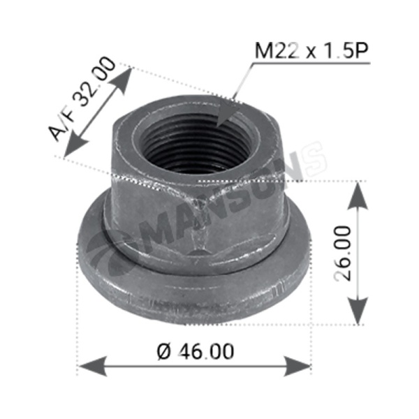 Гайка M22x1.5 H=31 SW32 колесная с вращающейся юбкой \Omn MB.MAN.BPW