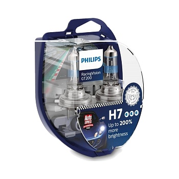 Лампа галоген 12V H7 55W PHILIPS + 200% Racing Vision (к-т 2шт.)