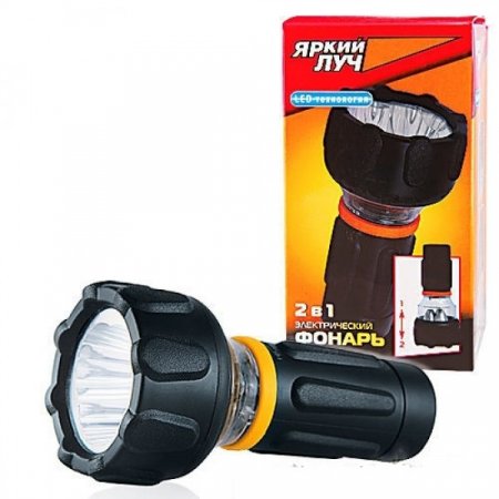 Фонарь ЯРКИЙ ЛУЧ DUO-2 2 в 1 резиновый,3 светодиода